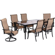 Hanover - Brigantine 7pc: 4 Sling Chairs, 2 Sling Swivel Rockers, 40x70" Glass Table - Cast/Tan-United Backyard
