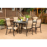 Hanover - Brigantine 7pc: 6 Sling Dining Chairs, Expandable Cast Dining Table - Cast/Tan-United Backyard