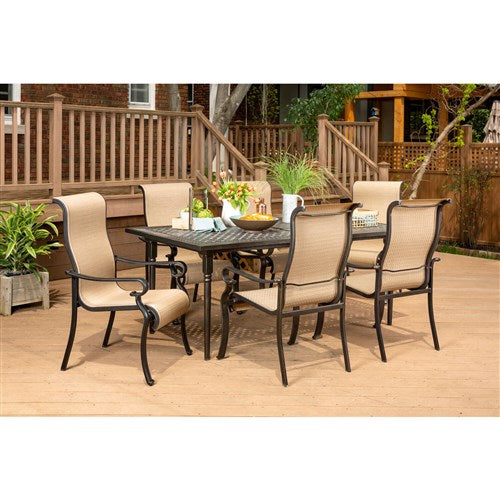 Hanover - Brigantine 7pc: 6 Sling Dining Chairs, Expandable Cast Dining Table - Cast/Tan-United Backyard