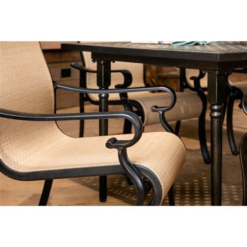 Hanover - Brigantine 7pc: 6 Sling Dining Chairs, Expandable Cast Dining Table - Cast/Tan-United Backyard