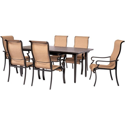 Hanover - Brigantine 7pc: 6 Sling Dining Chairs, Expandable Cast Dining Table - Cast/Tan-United Backyard