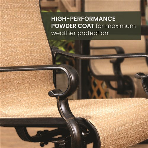 Hanover - Brigantine 7pc: 6 Sling Swivel Rockers, 40x70" Cast Dining Table - Cast/Tan-United Backyard