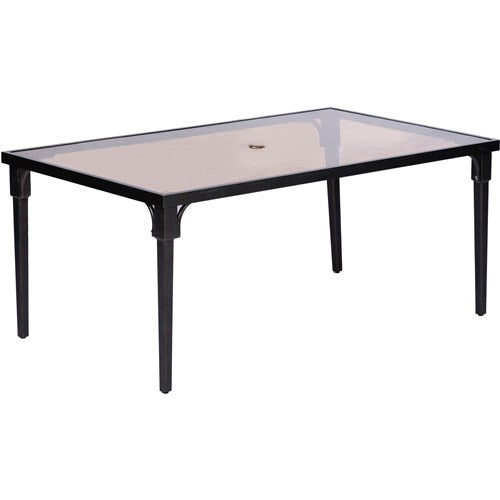 Hanover - Brigantine 7pc: 6 Sling Swivel Rockers, 40x70" Glass Dining Table - Cast/Tan-United Backyard