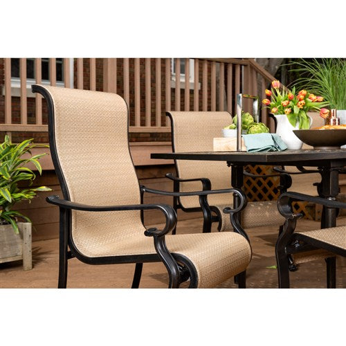 Hanover - Brigantine 9pc: 6 Sling Dining Chairs, 2 Sling Swivel Rockers, Expandable Cast Table - Cast/Tan-United Backyard