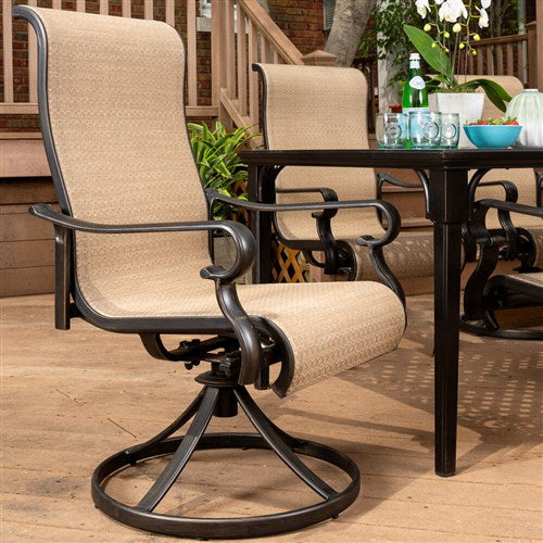 Hanover - Brigantine 9pc: 6 Sling Dining Chairs, 2 Sling Swivel Rockers, Expandable Cast Table - Cast/Tan-United Backyard