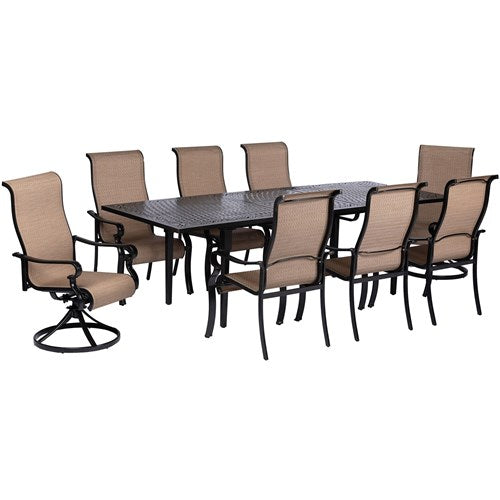 Hanover - Brigantine 9pc: 6 Sling Dining Chairs, 2 Sling Swivel Rockers, Expandable Cast Table - Cast/Tan-United Backyard