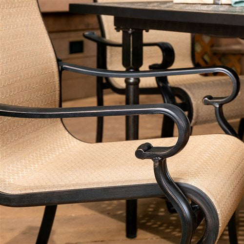 Hanover - Brigantine 9pc: 8 Sling Dining Chairs, Expandable Cast Dining Table - Cast/Tan-United Backyard