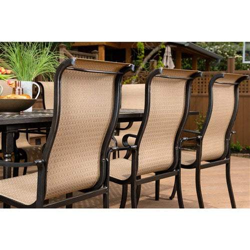 Hanover - Brigantine 9pc: 8 Sling Dining Chairs, Expandable Cast Dining Table - Cast/Tan-United Backyard