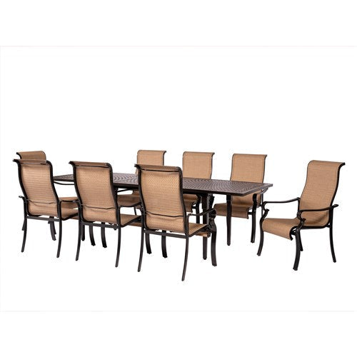 Hanover - Brigantine 9pc: 8 Sling Dining Chairs, Expandable Cast Dining Table - Cast/Tan-United Backyard