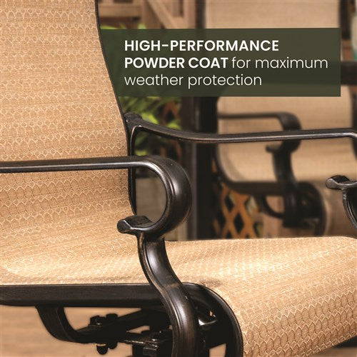 Hanover - Brigantine 9pc: 8 Sling Swivel Rockers, 60x84" Cast Dining Table - Cast/Tan-United Backyard