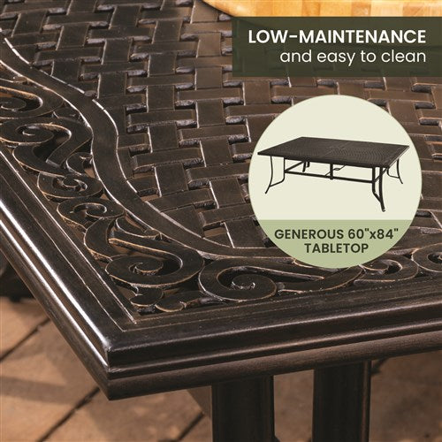 Hanover - Brigantine 9pc: 8 Sling Swivel Rockers, 60x84" Cast Dining Table - Cast/Tan-United Backyard