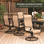 Hanover - Brigantine 9pc: 8 Sling Swivel Rockers, 60x84" Cast Dining Table - Cast/Tan-United Backyard