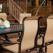 Hanover - Brigantine 9pc: 8 Sling Swivel Rockers, Expandable Cast Dining Table - Cast/Tan-United Backyard