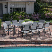 Hanover - Cameron 11pc: 10 Aluminum Sling Chairs, 63-94" Aluminum Extension Table - Gray/Gray-United Backyard