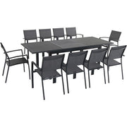Hanover - Cameron 11pc: 10 Aluminum Sling Chairs, 63-94" Aluminum Extension Table - Gray/Gray-United Backyard