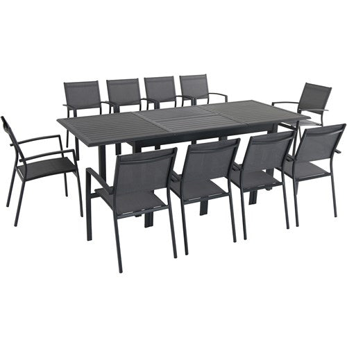Hanover - Cameron 11pc: 10 Aluminum Sling Chairs, 63-94" Aluminum Extension Table - Gray/Gray-United Backyard