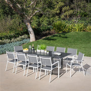 Hanover - Cameron 11pc: 10 Aluminum Sling Chairs, 63-94" Aluminum Extension Table - White/Gray-United Backyard