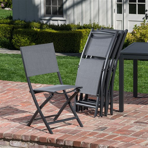 Hanover - Cameron 11pc: 10 Aluminum Sling Folding Chairs, 63-94" Alum Extension Table - Gray/Gray-United Backyard