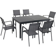 Hanover - Cameron 7pc: 6 Aluminum Sling Chairs, 63-94" Aluminum Extension Table - Gray/Gray-United Backyard