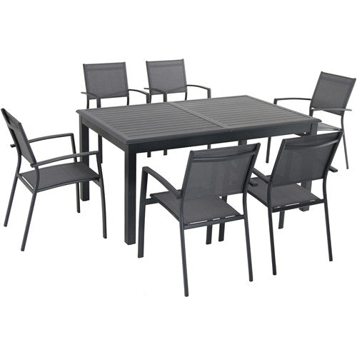 Hanover - Cameron 7pc: 6 Aluminum Sling Chairs, 63-94" Aluminum Extension Table - Gray/Gray-United Backyard