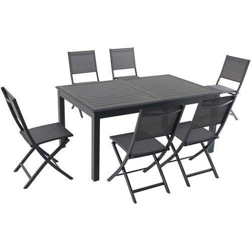 Hanover - Cameron 7pc: 6 Aluminum Sling Folding Chairs, 63-94" Alum Extension Table - Gray/Gray-United Backyard