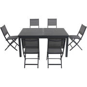 Hanover - Cameron 7pc: 6 Aluminum Sling Folding Chairs, 63-94" Alum Extension Table - Gray/Gray-United Backyard