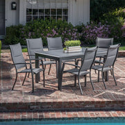 Hanover - Cameron 7pc: 6 High Back Padded Sling Chairs, 63-94" Alum Extension Table - Gray/Gray-United Backyard