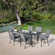 Hanover - Cameron 7pc: 6 High Back Padded Sling Chairs, 63-94" Alum Extension Table - Gray/Gray-United Backyard