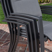 Hanover - Cameron 7pc: 6 High Back Padded Sling Chairs, 63-94" Alum Extension Table - Gray/Gray-United Backyard