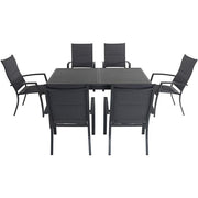 Hanover - Cameron 7pc: 6 High Back Padded Sling Chairs, 63-94" Alum Extension Table - Gray/Gray-United Backyard