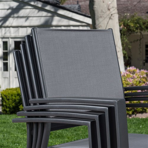 Hanover - Cameron 9pc: 8 Aluminum Sling Chairs, 63-94" Aluminum Extension Table - Gray/Gray-United Backyard