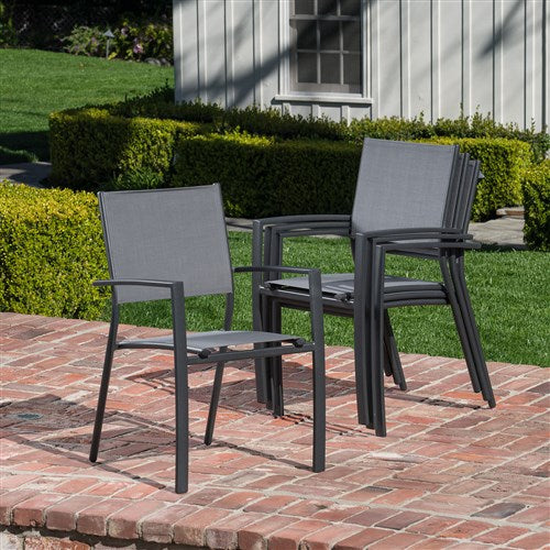 Hanover - Cameron 9pc: 8 Aluminum Sling Chairs, 63-94" Aluminum Extension Table - Gray/Gray-United Backyard