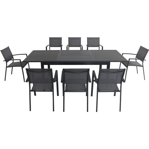 Hanover - Cameron 9pc: 8 Aluminum Sling Chairs, 63-94" Aluminum Extension Table - Gray/Gray-United Backyard