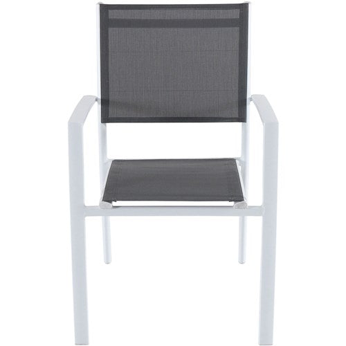 Hanover - Cameron 9pc: 8 Aluminum Sling Chairs, 63-94" Aluminum Extension Table - White/Gray-United Backyard