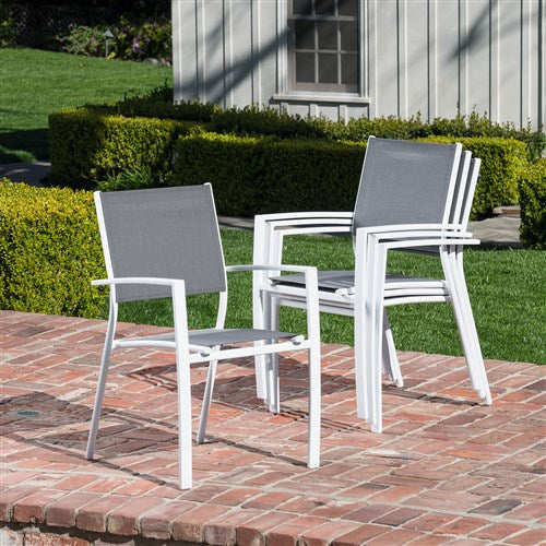 Hanover - Cameron 9pc: 8 Aluminum Sling Chairs, 63-94" Aluminum Extension Table - White/Gray-United Backyard