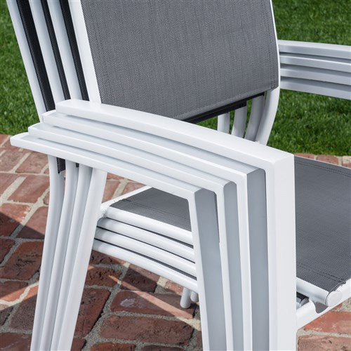 Hanover - Cameron 9pc: 8 Aluminum Sling Chairs, 63-94" Aluminum Extension Table - White/Gray-United Backyard