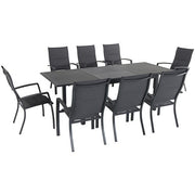 Hanover - Cameron 9pc: 8 High Back Padded Sling Chairs, 63-94" Aluminum Extension Table - Gray/Gray-United Backyard