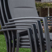 Hanover - Cameron 9pc: 8 High Back Padded Sling Chairs, 63-94" Aluminum Extension Table - Gray/Gray-United Backyard