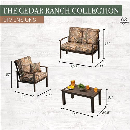 Hanover - Cedar Ranch 4pc Set: 2 Side Chairs, Loveseat and Slat Coffee Table - Camo/Dark Brown-United Backyard