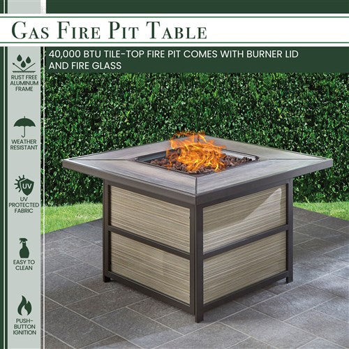 Hanover - Chateau Square KD Fire Pit: Sling/Aluminum Base with Drop-in-tile Top - Cast-United Backyard