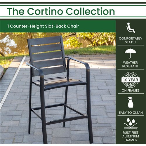 Hanover - Commercial Alum Slat Counter Height Dining Chair S/1 - Gunmetal-United Backyard