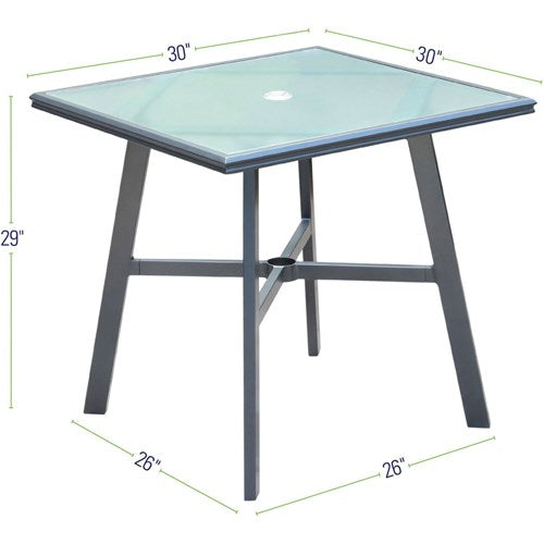 Hanover - Commercial Aluminum 30" Square Glass Top Table - Gunmetal/Glass-United Backyard