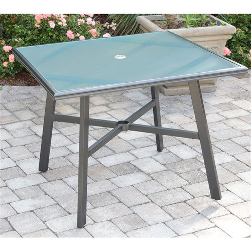 Hanover - Commercial Aluminum 38" Square Glass Top Table - Gunmetal/Glass-United Backyard