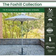 Hanover - Commercial Aluminum 7.5' Umbrella Sunbrella Cast Ash - Cast Ash-United Backyard