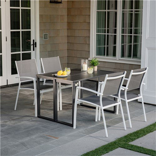 Hanover - Conrad 5pc Dining Set: 4 Alum Sling Chairs and Folding Table - White/Gray-United Backyard