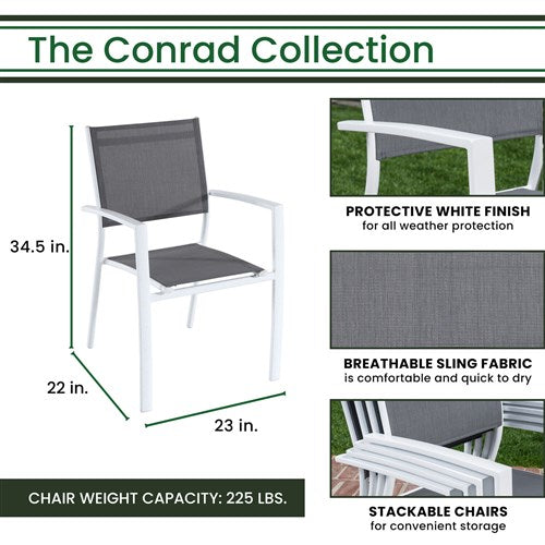 Hanover - Conrad 5pc Dining Set: 4 Alum Sling Chairs and Folding Table - White/Gray-United Backyard