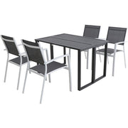 Hanover - Conrad 5pc Dining Set: 4 Alum Sling Chairs and Folding Table - White/Gray-United Backyard