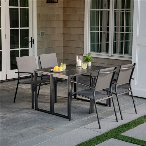 Hanover - Conrad 5pc Dining Set: 4 Aluminum Sling Chairs and Folding Table - Gray-United Backyard