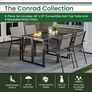 Hanover - Conrad 5pc Dining Set: 4 Aluminum Sling Chairs and Folding Table - Gray-United Backyard