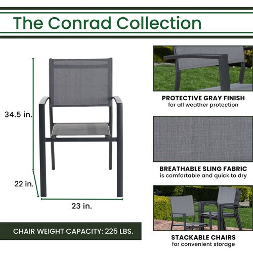 Hanover - Conrad 5pc Dining Set: 4 Aluminum Sling Chairs and Folding Table - Gray-United Backyard